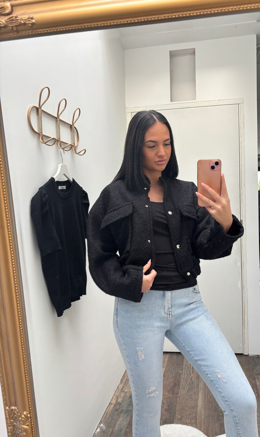 Boucle bomber vest| Zwart