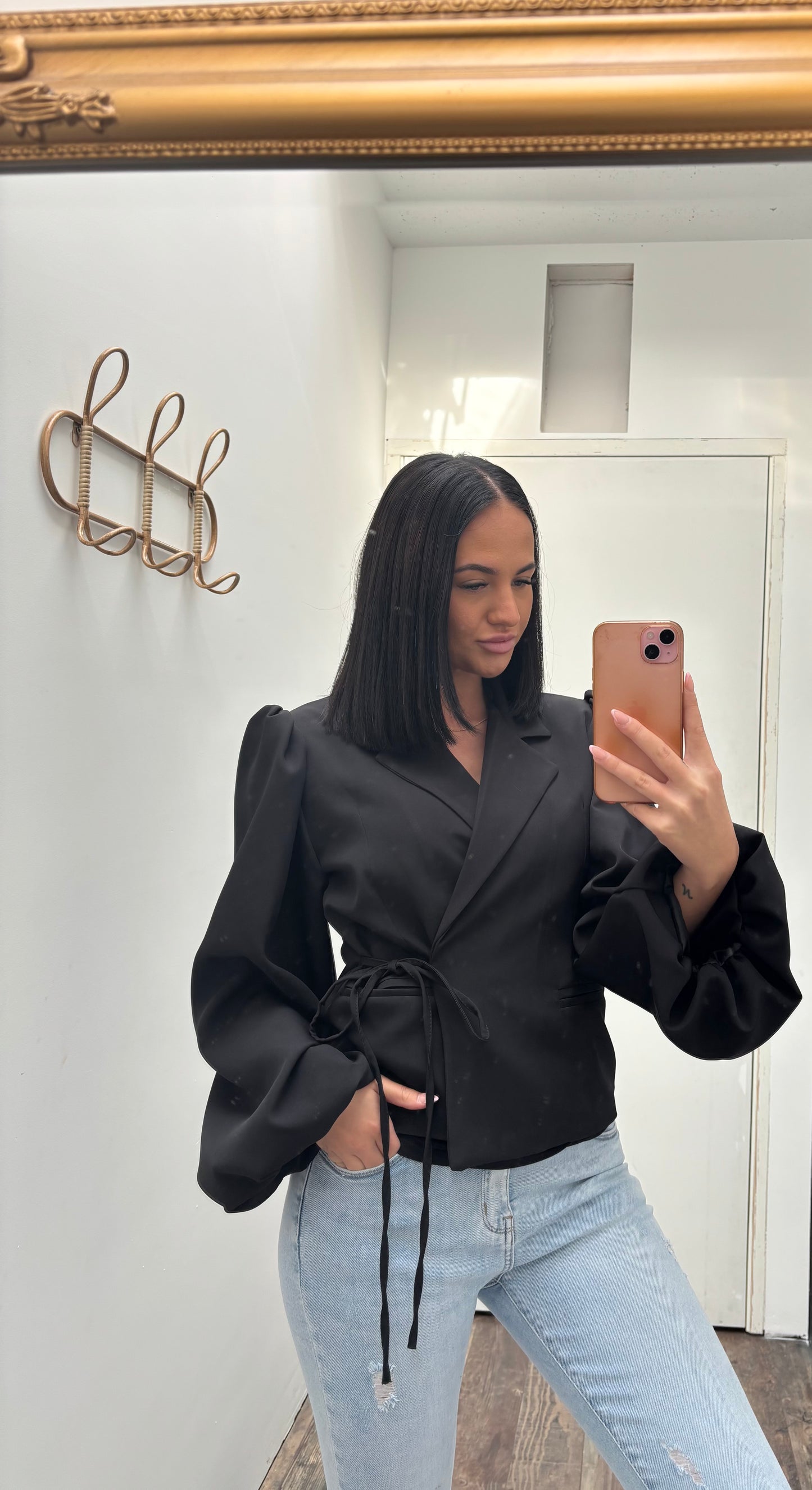 Strik blazer | Zwart