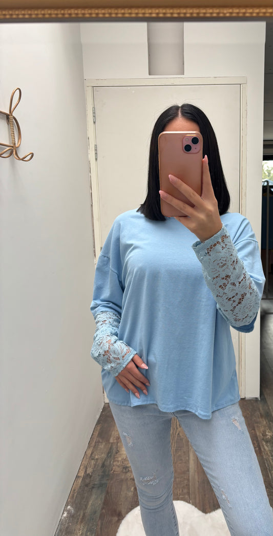 Lace T-shirt | Licht Blauw