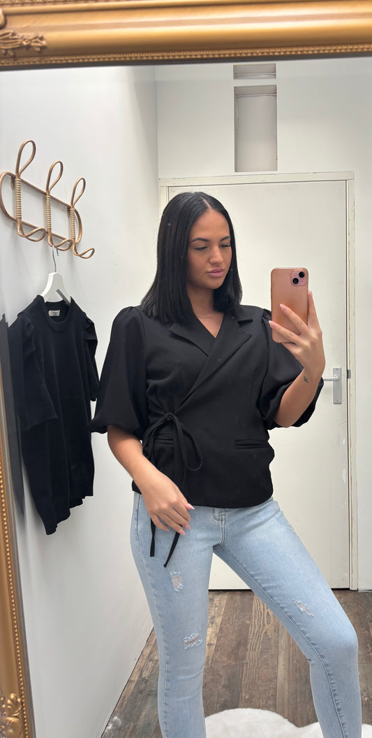 Strikblazer met korte mouw | zwart