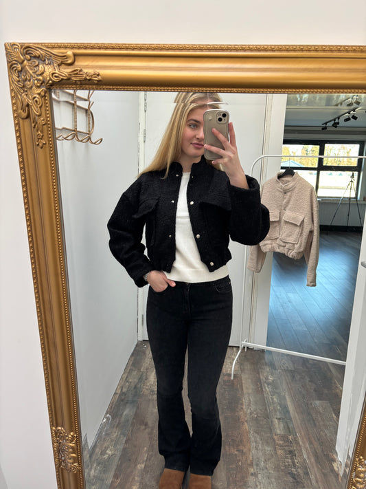 Boucle bomber vest| Zwart